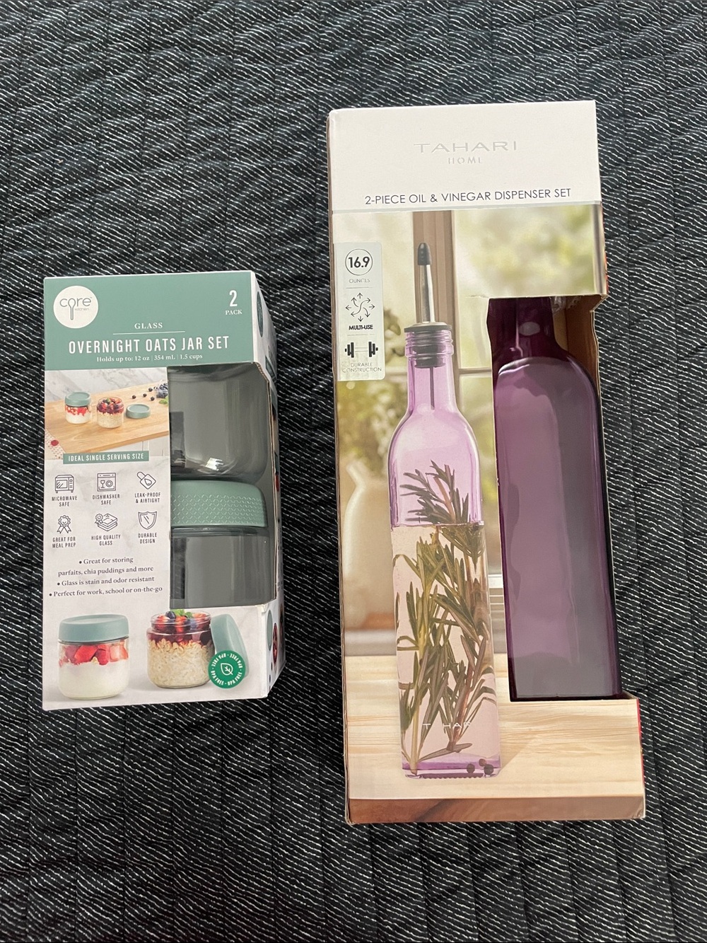 Tahari Purple 2-Piece Oil & Vinegar Dispenser & Core Overnight Oats Jar Set